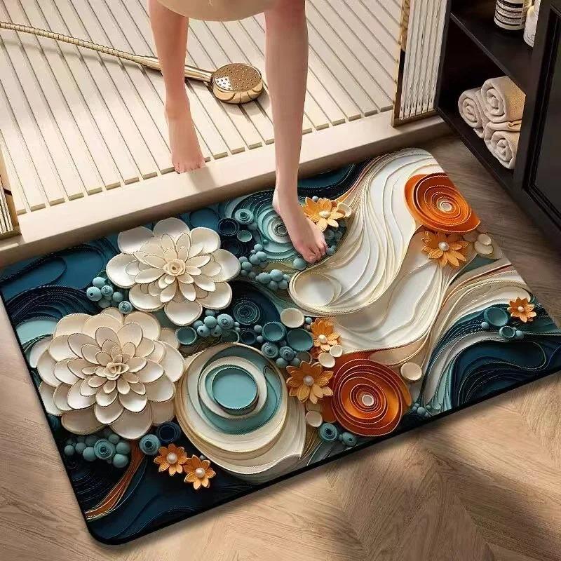 Painted Floral Oil Painting Pattern Door Front Mat Decoration Home Bathroom Floor Mat