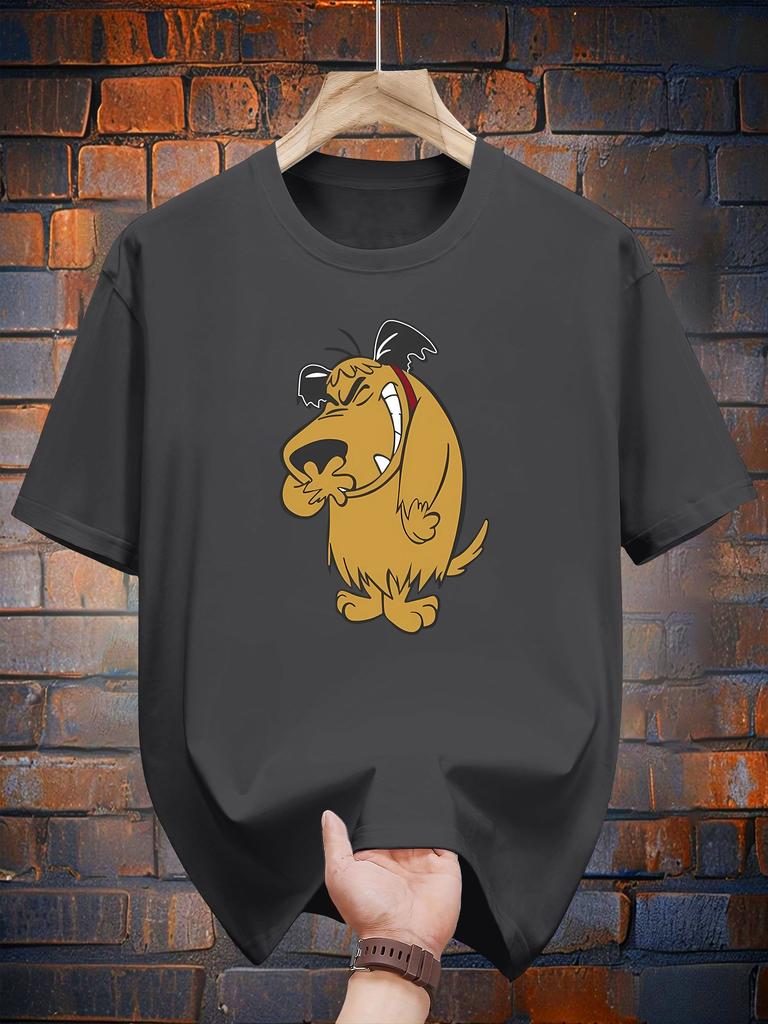 200g 100% Cotton Short Sleeve T-shirt with Cartoon Dog Graphic Print - Black Casual Summer Tee