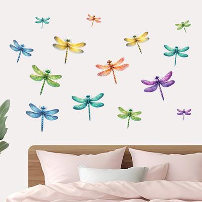 DIY Colorful Dragonfly Wall Decals Self-Adhesive Removable Stickers for Living Room Bedroom Entrance Hall Home Decor