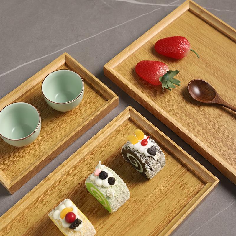 1Pcs Rectangular Serving Tray Tableware Food Tray For Kitchen Party Tea Bar Bamboo Wood Pallets Flat Plate Kitchen Utensils