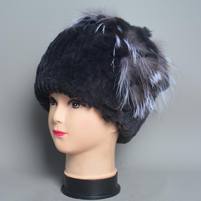 New Luxury Women Fur Hat For Winter Handmade Natural Rex Rabbit Fox Fur Cap Fluffy Female Fur Headgear Brand Warm Beanies Cap