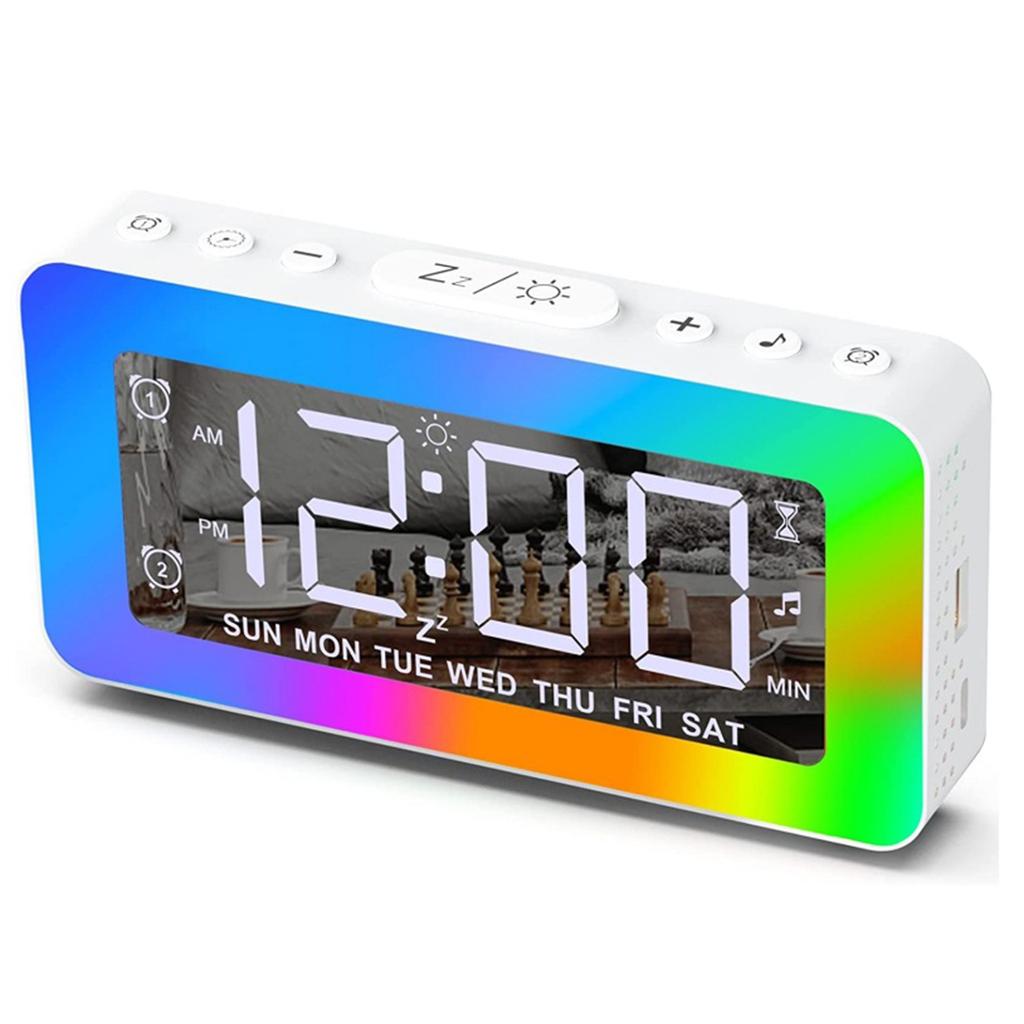 Digital Alarm Clock LED Desktop Clock Large Display USB Powered 8 LED RGB Night Light Electronic Clock for Bedroom