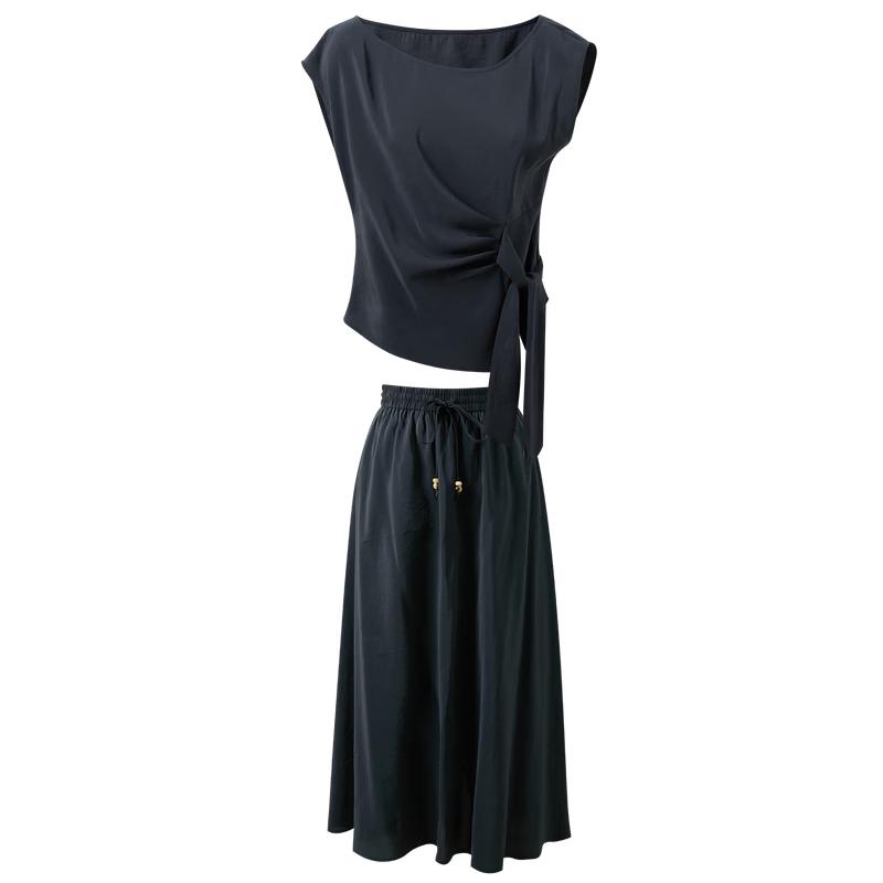 Sancai 2026 Summer Tie-Split Top & Pleated A-Line Skirt Set S