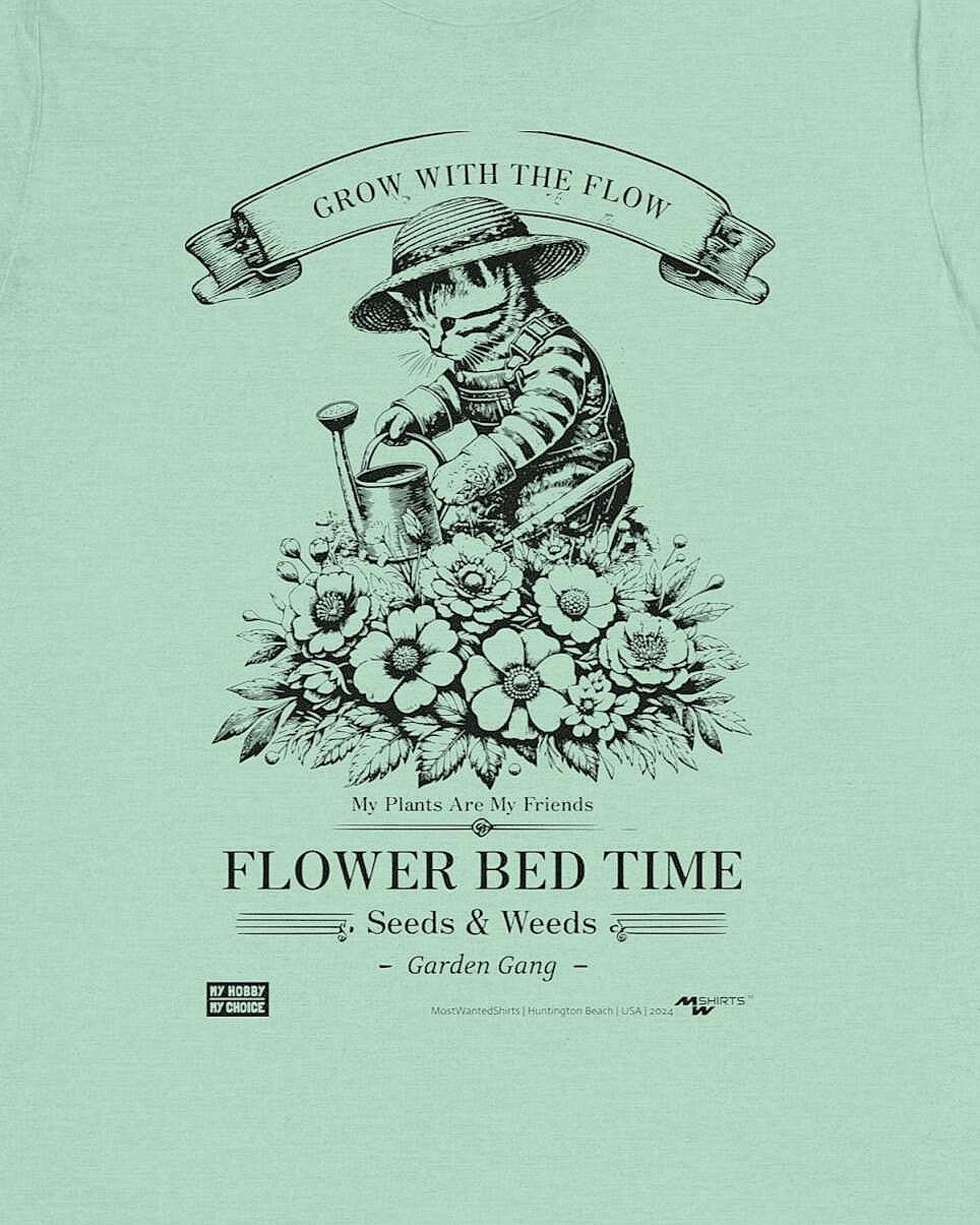 Gardening Cat T-Shirt: Vintage Copper Engraving Style, Garden Lover Gift 4XL