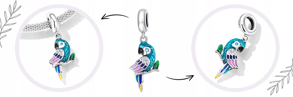 Charms Papagei Bunt S925 Perle Perlen Zirkonia Vogel Anhänger