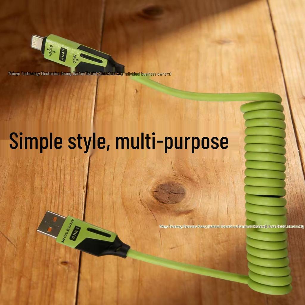 65W Einziehbarer Typ-C Schnellladegerät für Apple & Huawei - 4-in-1 Federkabel