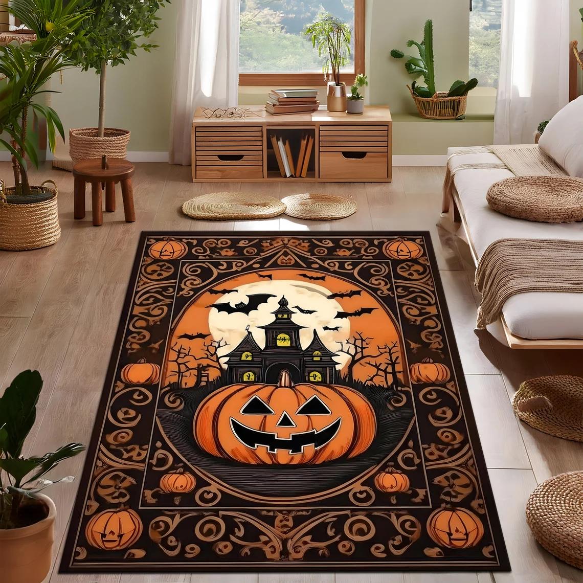 

Autumn Pumpkin Floral Rug, Vintage Cottagecore Carpet With Mushrooms Dark Folk Harvest Mat, Fall Garden Decor, Rustic Nature Mat 40X60cm