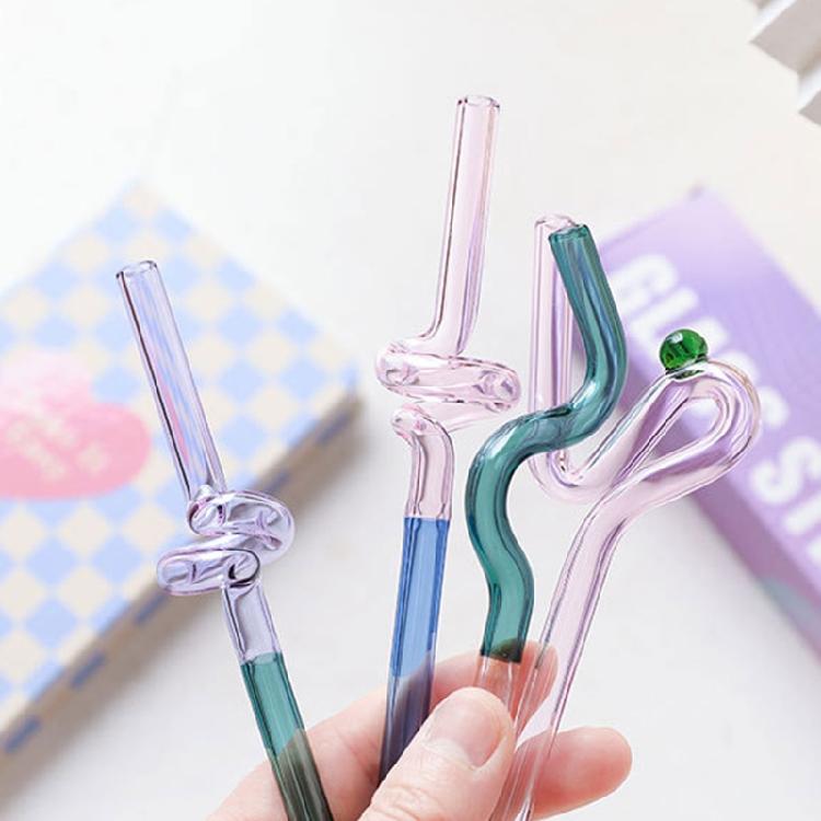 Colorful Glass Straws Reusable Drinking Straw Spiral Shape Easy to Use Clean