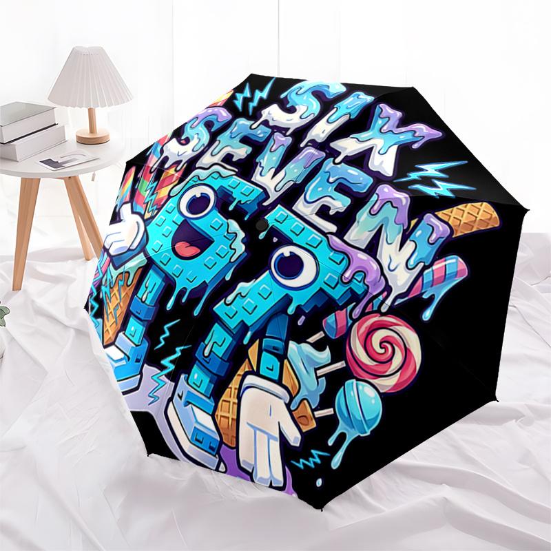 "67" Meme Cartoon: Automatic Folding Umbrella with 3-Fold Design and 8-Bone Frame - Perfect for Outdoor Use,Festive Gifts,Travel,Daily Use,a