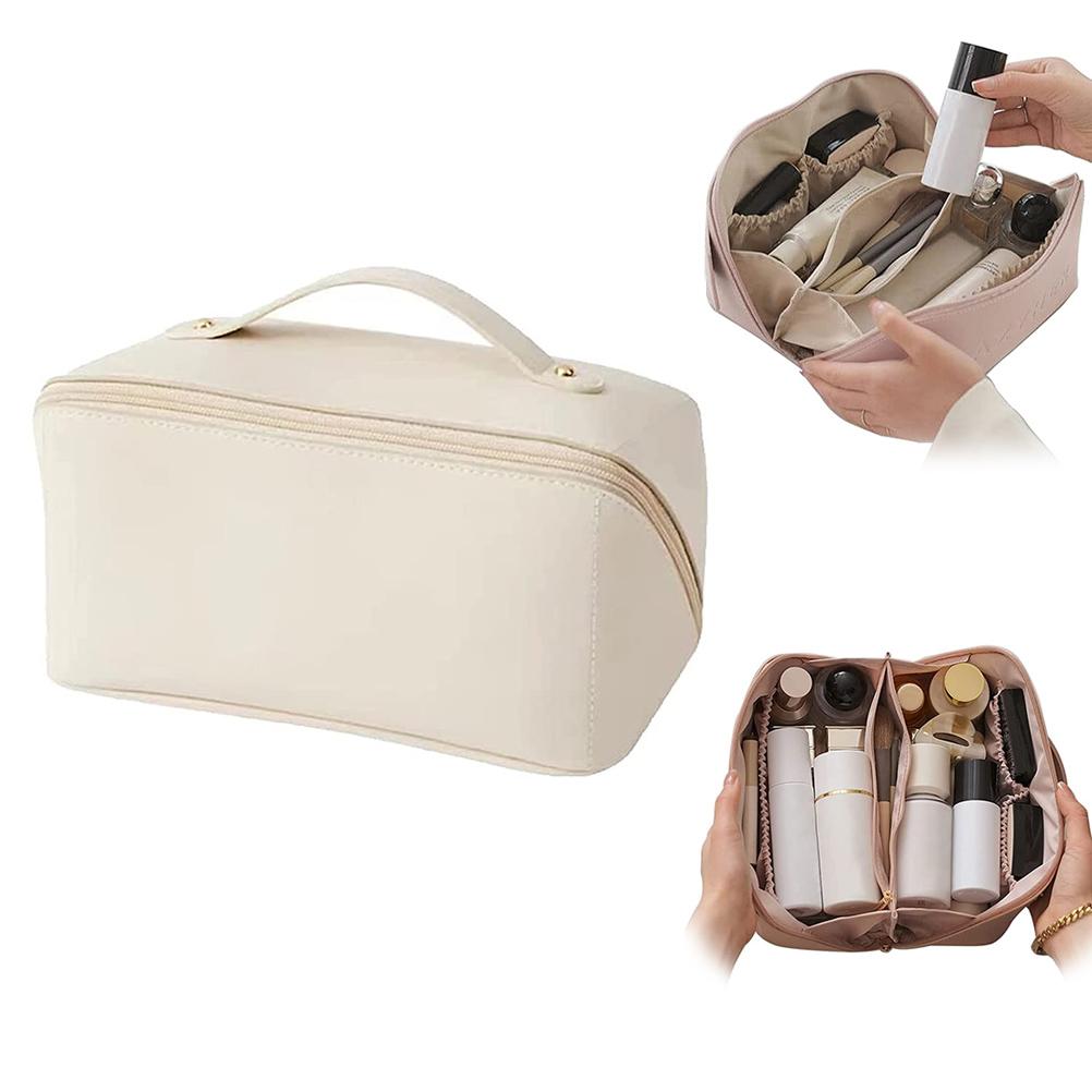 Portable Travel Cosmetic Bag PU Leather Makeup Bag Large Capacity Cosmetic Bag Organizer Toiletry Bags with Handle and