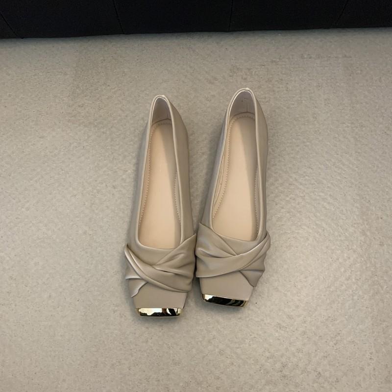 Meitajia Spring and Autumn 2025 New Design Sense Square Head Flat Bottom Low Heel Single Shoes Women's Skirt Temperament Flat Shoes