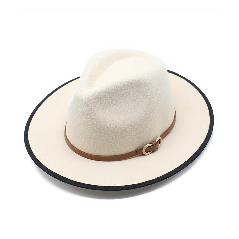 Men'S And Women'S Woolen Top Hats, Jazz Hats, Retro White Hemmed Woolen Hats, Flat Brims, Sunshade Eaves.