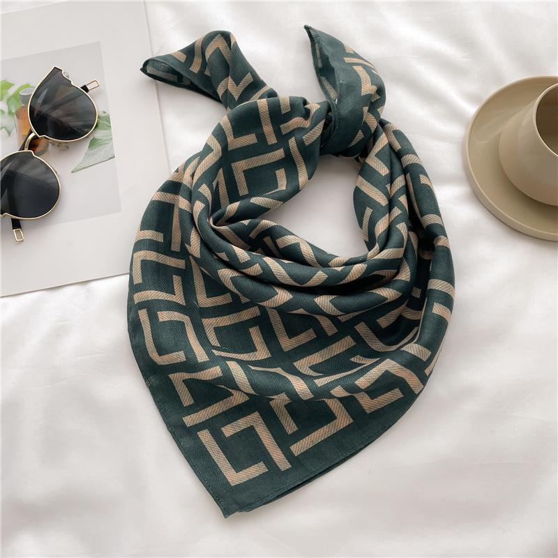 New Herringbone Pattern Imitation Velvet Small Square Scarf Thin Spring and Summer Decorative Silk Scarf Headscarf Temperament Versatile Scarf Scarf