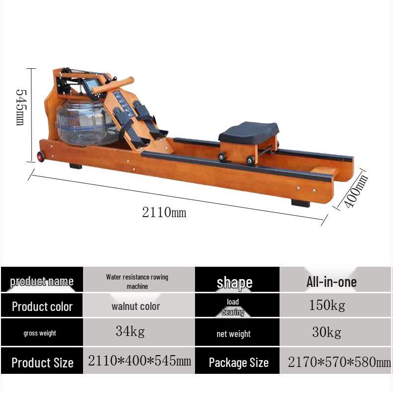 Foldable Wooden Water Resistance Rowing Machine for Home and Gym Use