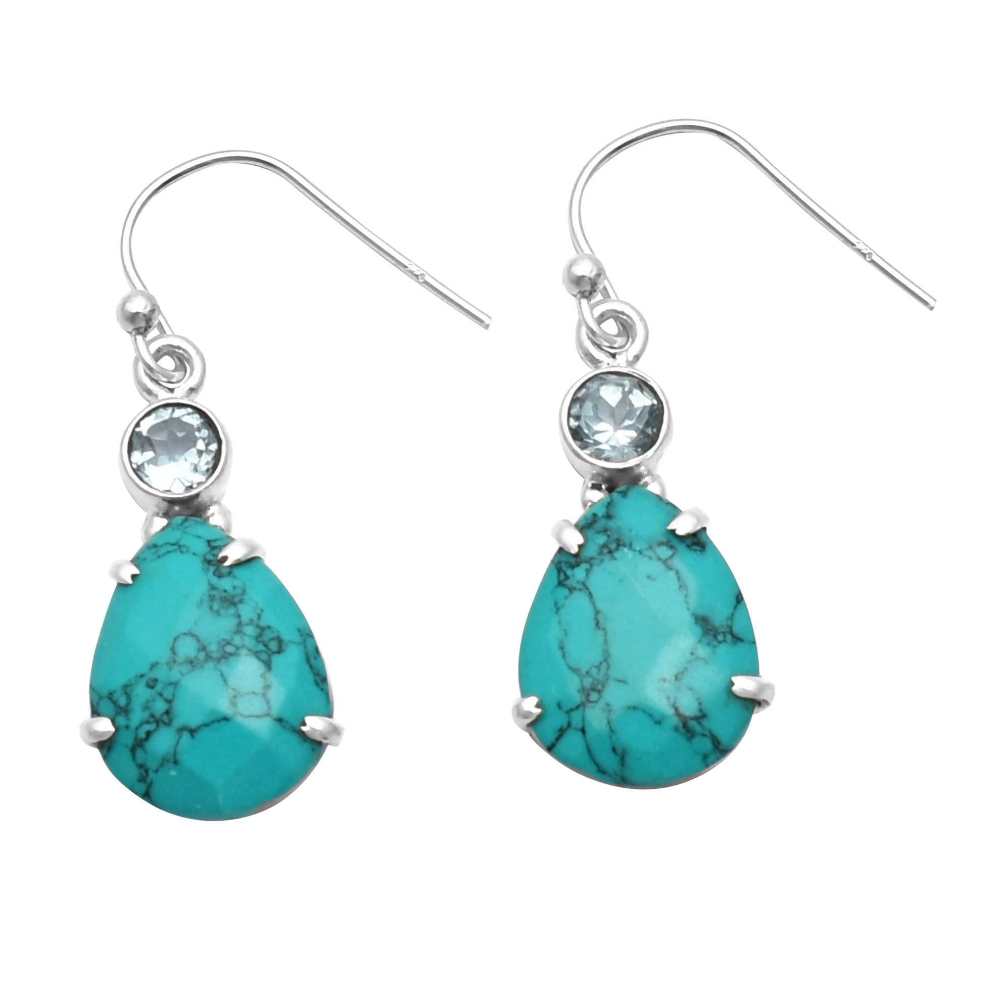 

Turquoise, Blue Topaz Gemstone Earrings Solid 925 Sterling Silver Handmade Earrings Jewelry Gift For Women And Girls E-3319