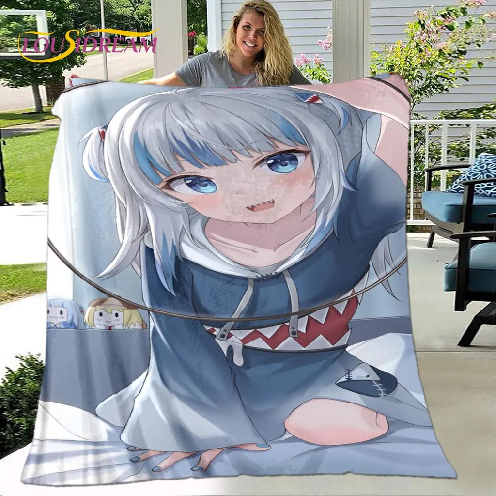 Cute Gawr Gura Hololive Anime Soft Plush Blanket,Flannel Blanket Throw Blanket for Living Room Bedroom Bed Sofa Picnic Cover Kid