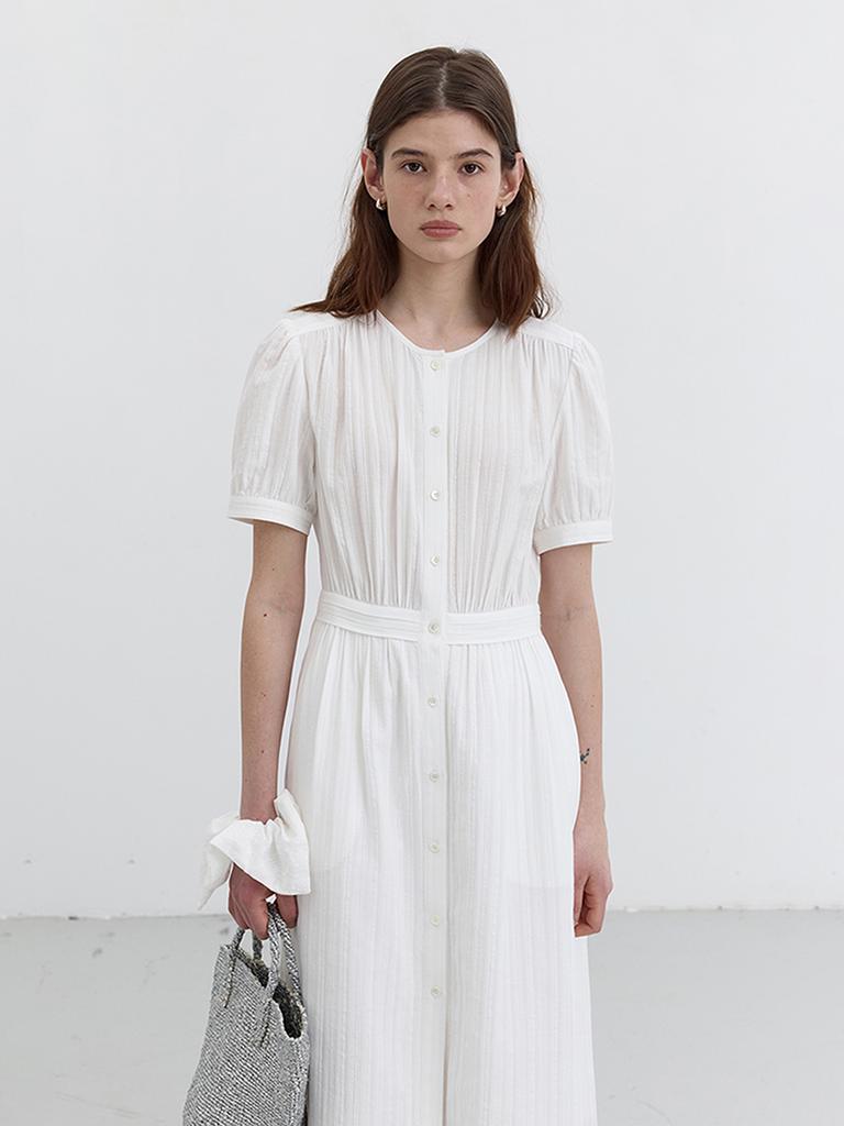 Deonseuteu Maxi Shirring Dress_Uddr5B228_Ivory