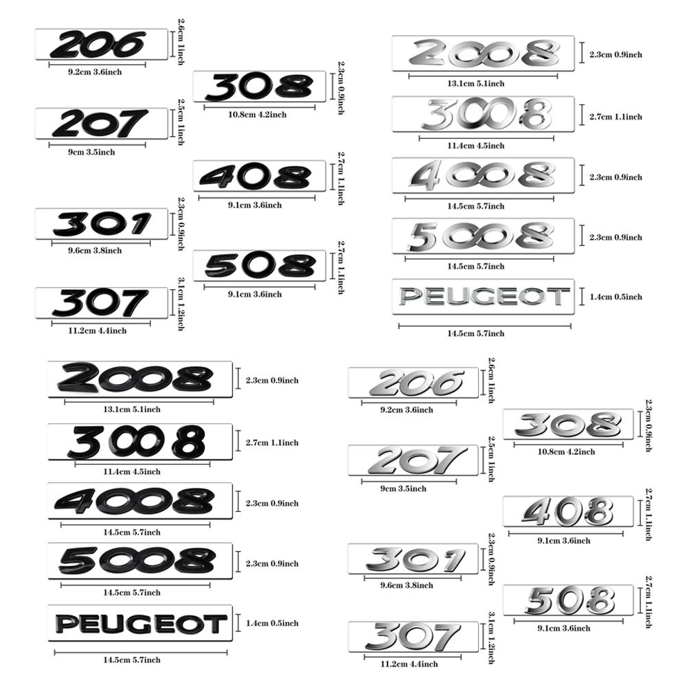 For New Peugeot 206 207 301 307 308 408 508 2008 3008 4008 5008 RCZ 1Pcs ABS Car Badge Sticker Car Body Trunk Decoration Sticker