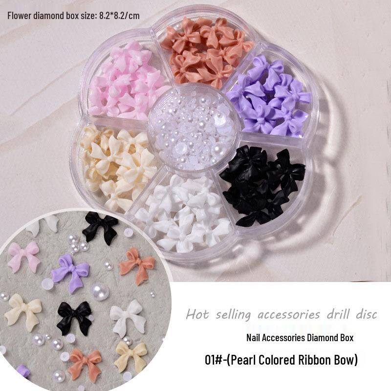 Аксессуары для нейл-арта 7 ячеек: Бант, Аврора, Медведь, Бабочка, Стразы, Жемчуг Смешанный Набор