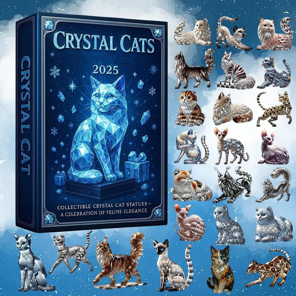 2D Acrylic Cat Collectible Figurine Christmas Countdown 24 Days Xmas Holiday Countdown Cat Advent Calendar Xmas Gifts