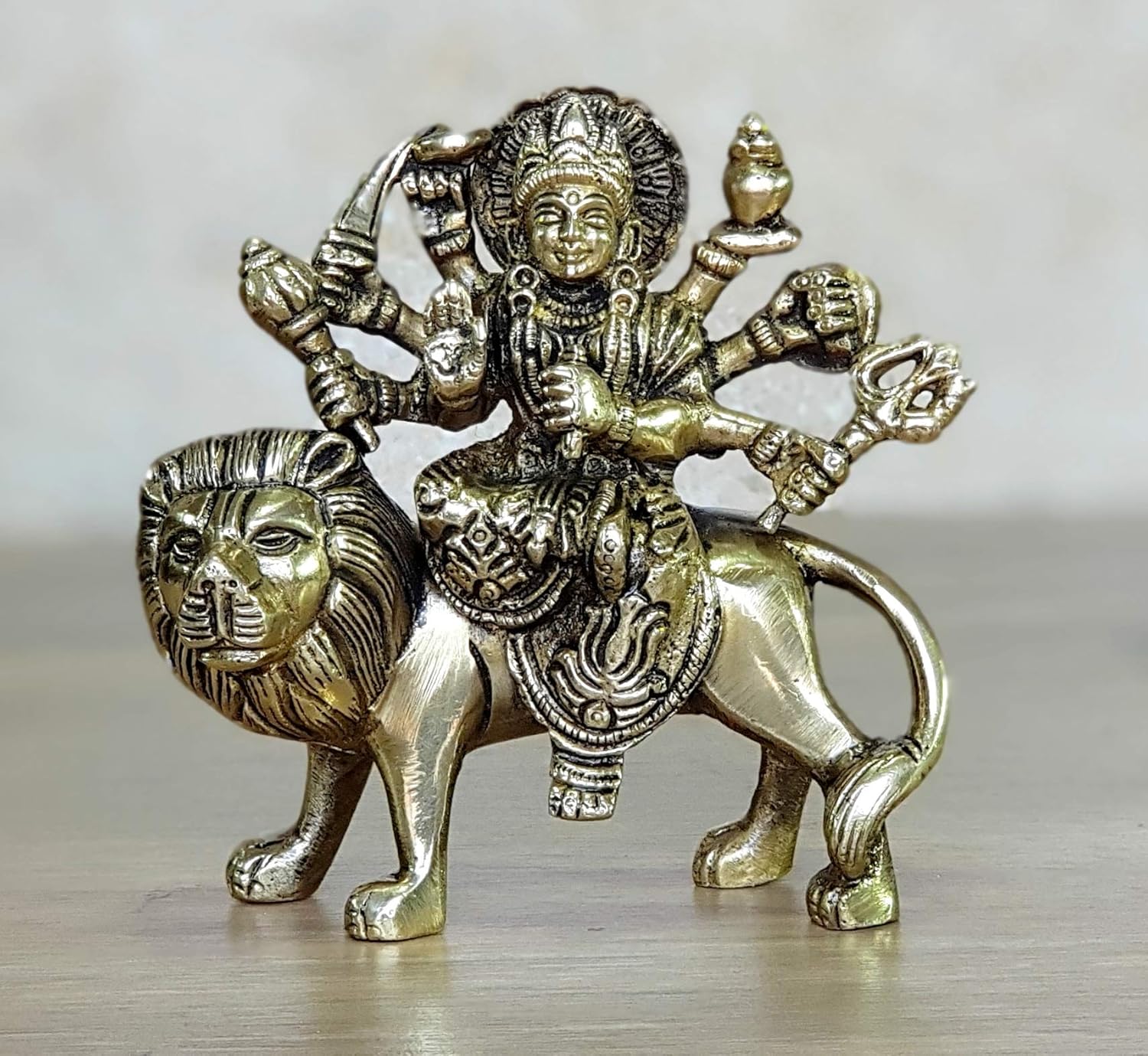 Pure Brass Maa Durga Sherawali Murti For Home Mandir & Home Decor - 4.6 Inches
