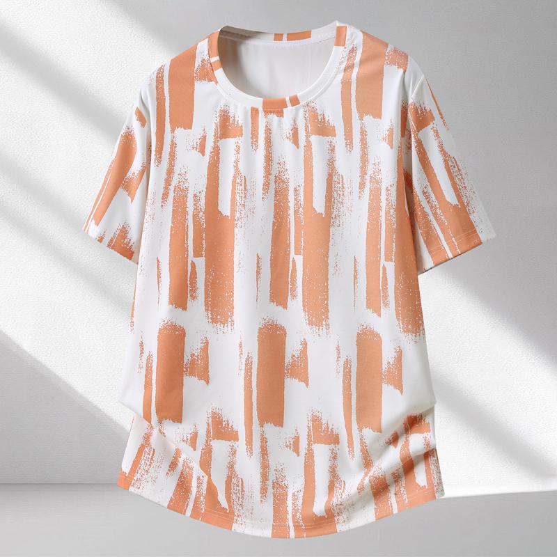 

Men s Plus Size Abstract Print T-Shirt, Short Sleeve Quick Dry Breathable Tee (5XL-12XL) 12XL(160kg-170kg) помаранчевий