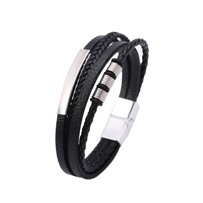 Stainless Steel Bracelet, Men's Leather Chain, Magnetic Attachment, Retro Style Men's Bracelet