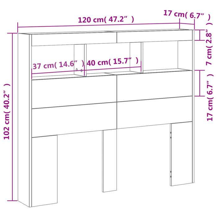 VidaXL Armoire Tête de Lit avec LED, Panneau de Lit avec Compartiment, Tête de Lit avec Armoire, Meuble de Chambre à 839195