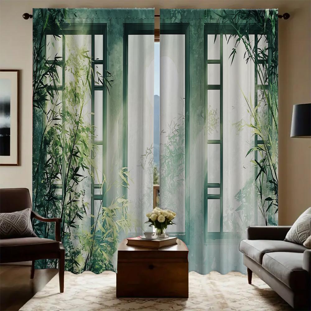 

2 шт. Домашние оконные шторы «Лес» с пейзажным фоном и шторы с кулиской, Кухня, Кофейня, Гостиная, Балкон 75x166cm