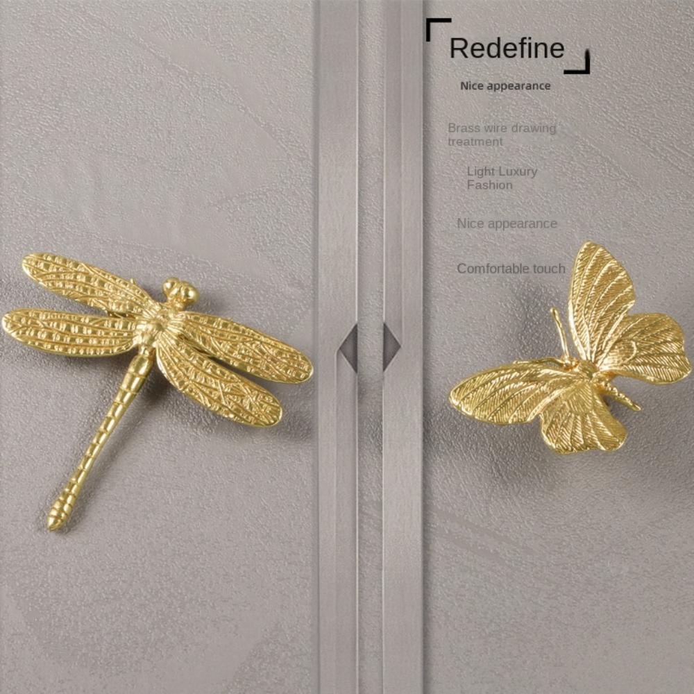 Retro Cabinet Door Knobs Vintage Wardrobe Drawer Pulls Butterfly/Dragonfly Brass Handle  Kitchen
