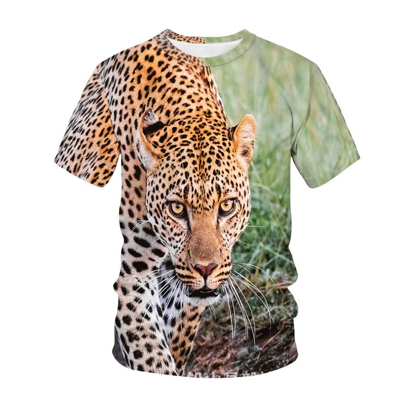 European and American summer T-shirt fashion trend, animal cheetah print 3D T-shirt for men's casual plus size loose top