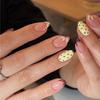 Polka Dot Wearable Short Almond Nails with White Flower Design