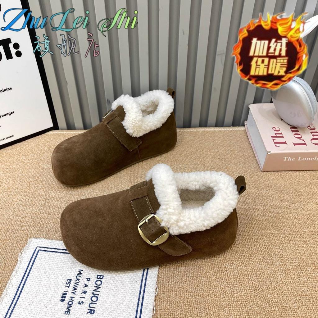 Women's Large Size Soft Sole One Foot Stirrup Winter Warm Anti-slip Fur One Snow Boots Padded Lined Ankle Boots Outdoor Sports Cotton Boots