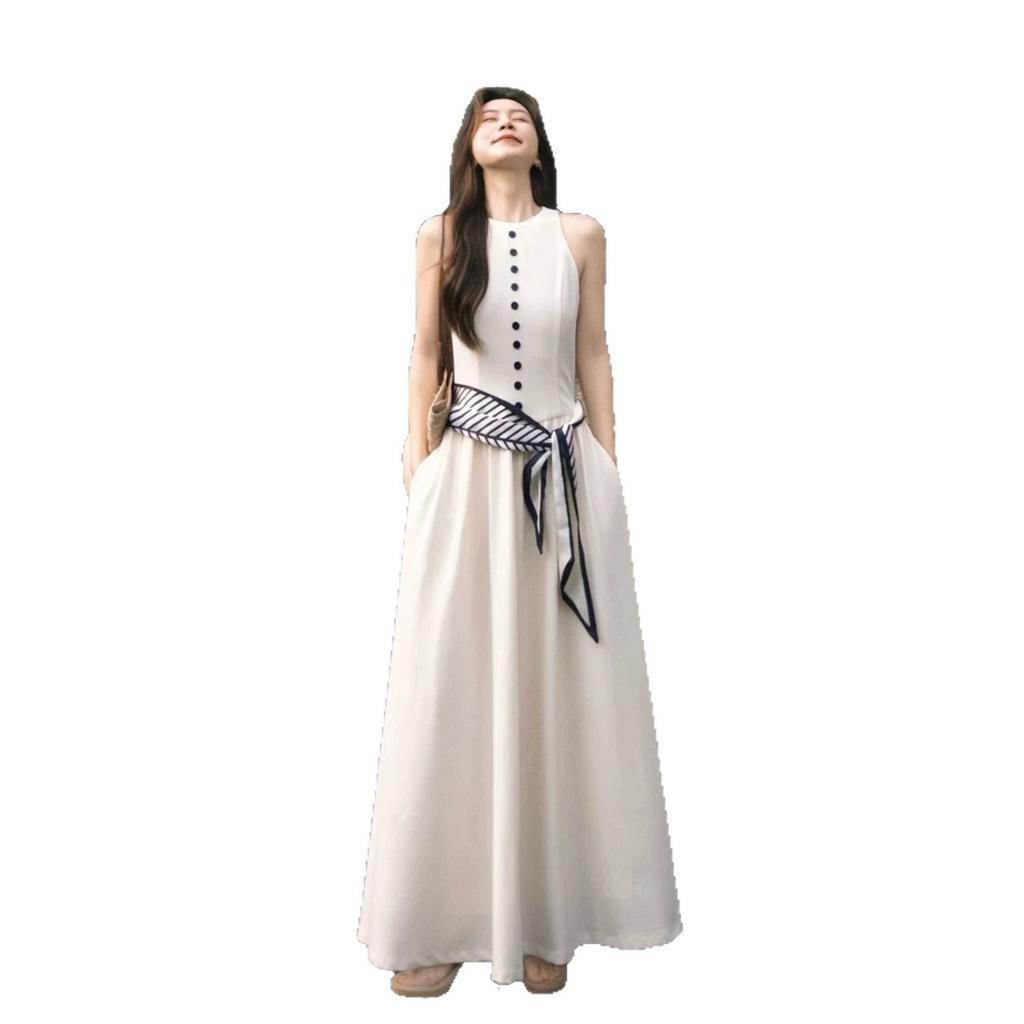 White Long Dress Women's 2026 Spring and Summer New Gentle Temperament French Waist High Sense Sleeveless Long Skirt