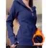 Womens Hooded Fleece-Lined Long Sleeve Top Winter Warm Outerwear Casual Fitness Wear