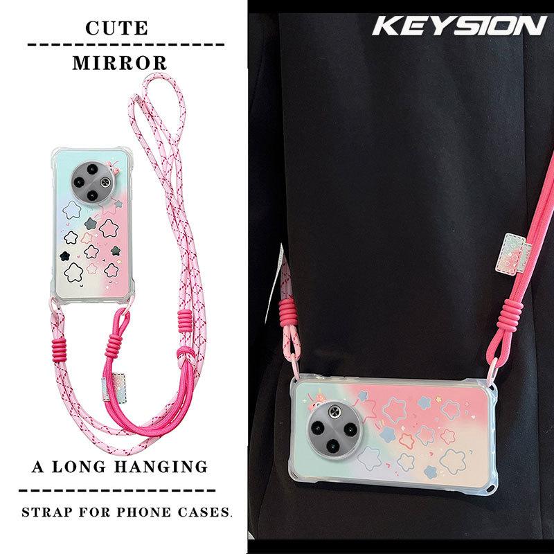 KEYSION Crossbody Strap Phone Case for TECNO Spark 30C Shockproof Cute Cartoon Long Lanyard Mirror Shockproof Cover for Tecno Spark 30C 4G