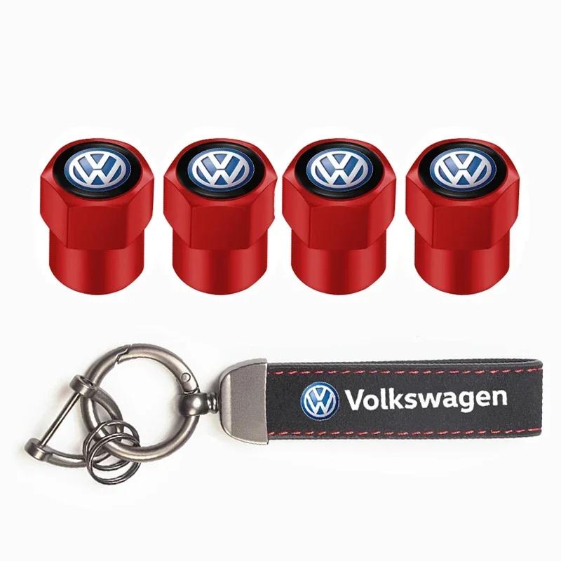 T23-Car Tire Wheel Valve Caps Cover Suede Car Key Chain Ring Keychain For Volkswagen ID GTI Golf Polo Passat Tiguan Jetta Beetle CC