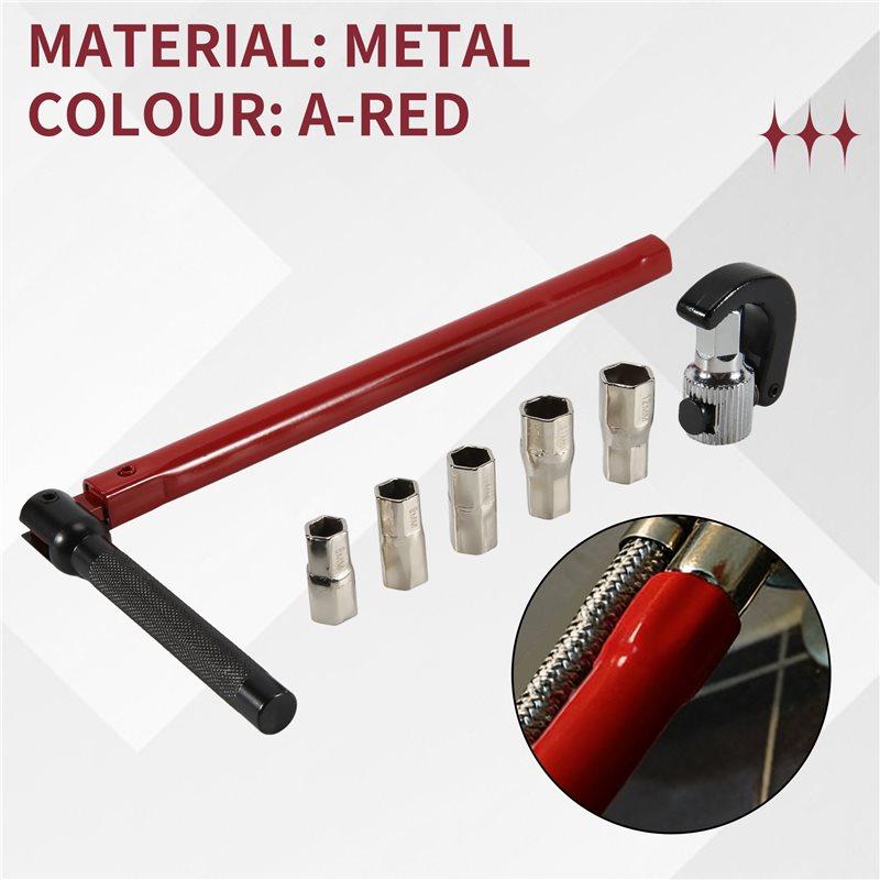 ABJI-Faucet Wrench Carbon Steel Plumber Socket Wrench With 5 Sockets And 1 Chuck Tap Back Nut Wrench Kitchen Sink Keys