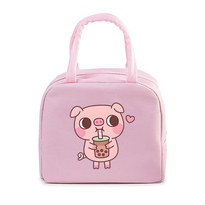 Fast Food Pig Printed Portable Lunch Bags Women Men Thermal Insulation Lunch Box Storage Bag Cartoon Children Bento Lunch Bag
