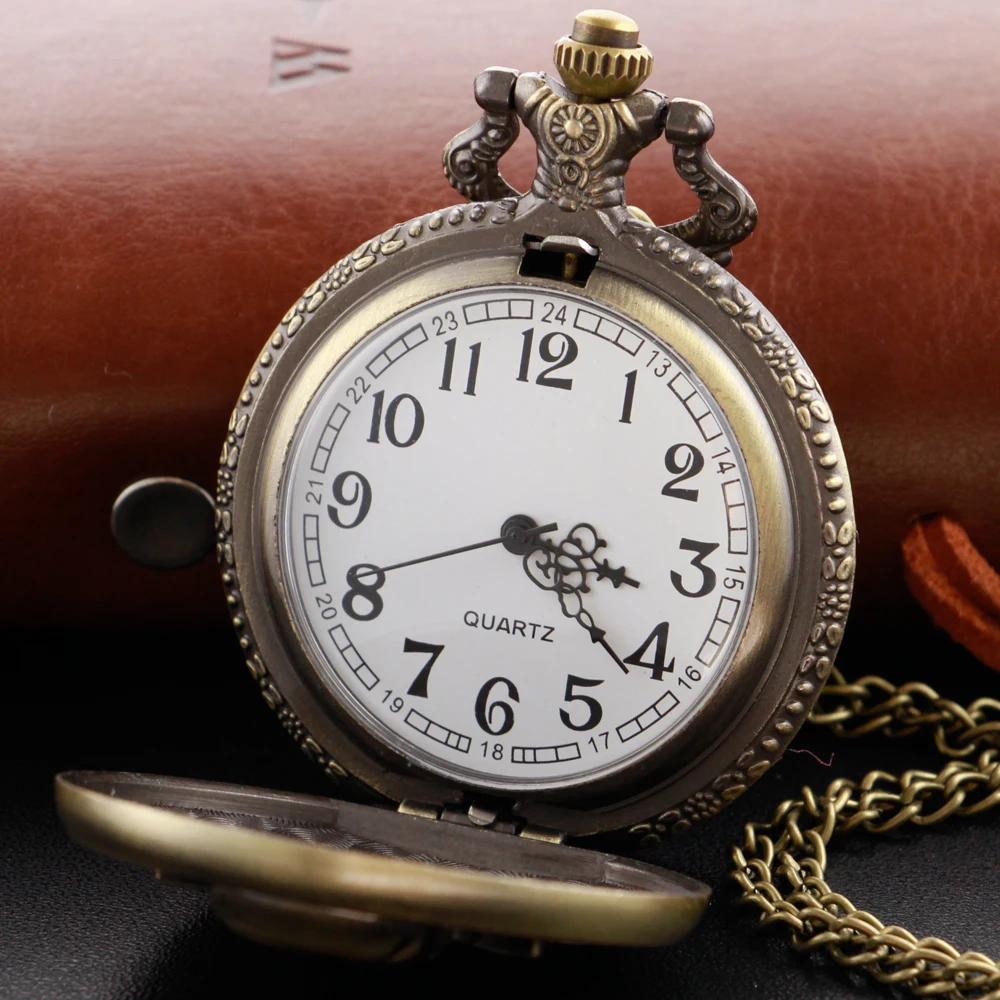 New Bronze Classic Crossed Sword Skull Arabic Digital Quartz Pocket Watch Necklace Pendant Clock Fob Chain Men's Women's Watches