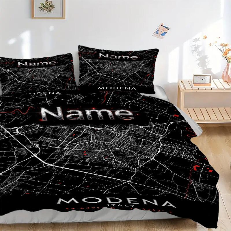 Custom Name City Map Bedding 3 Piece Set HD Print Duvet Cover Pillowcases for Teens Adult Bedroom Decoration Christmas Gift