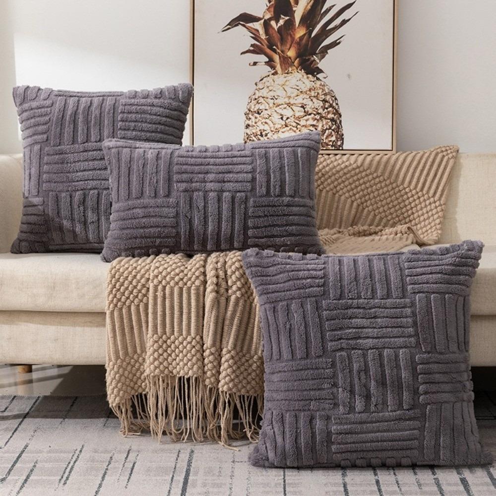 New Soft Throw Pillow Covers Solid Color Knitting Fur Sofa Cushion Cover Waist Pillow Case Pillow Case Protector Office Sofa