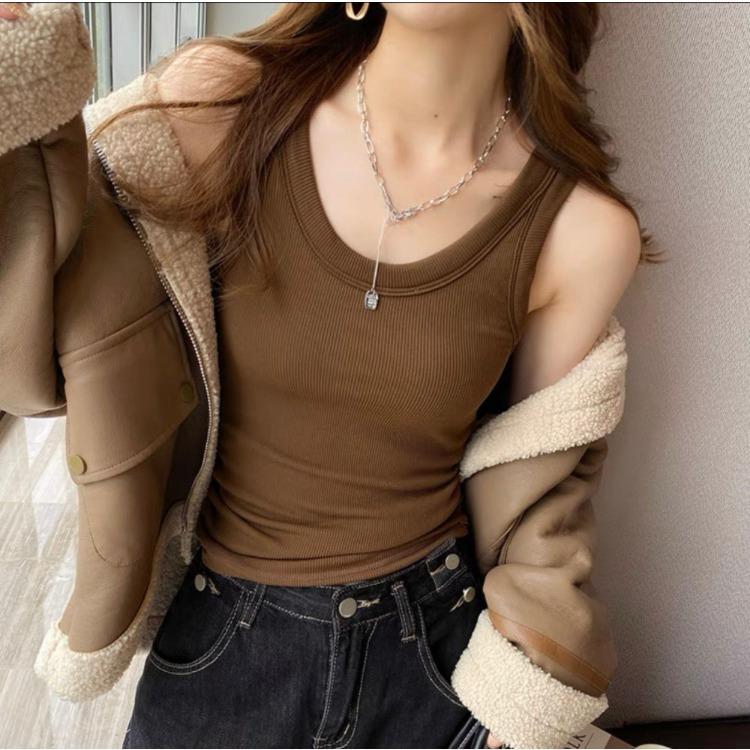 WTEMPO Winter Women Thermal Vest with Chest Pads Slim Fit Elastic Sleeveless Bottoming Tank Top
