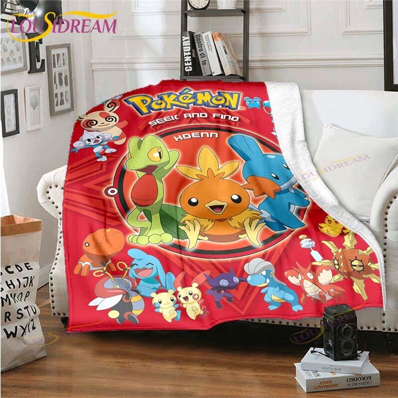 Cartoon Pokemon Printed Pikachu Fleece Plush Blanket Soft Warm Blanket for Adults and Children Bedroom Sofa Gift  Picnic Blanket