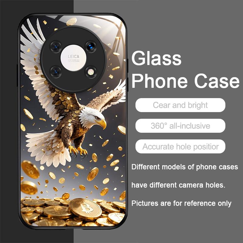 Stylowe Etui ze Szkła Hartowanego z Wzorem Złotego Diamentu i Orłem dla Huawei Honor 400 200 100 90 Magic 7 Pro 6 5 Lite X9 X8 Pokrowiec