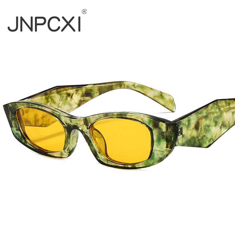  New Ins Popular Fashion Polygon Cat Eye Women Sunglasses Vintage Brand Designer Green Yellow Men Sun Glasses Shades UV400