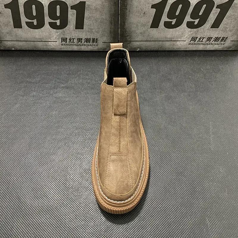 Fashion Men's Ankle Boots New High-top Flat Casual Shoes Men's Autumn and Winter Plush Men's Boots Fashion Shoes for Men Leather Shoes