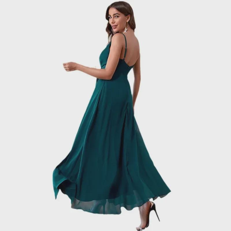 Chic European Chiffon Slit Evening Gown for Women