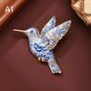 1Pcs Chinoiserie Blue White Porcelain Hummingbird Brooch Shiny Rhinestone Lapel Pin Unique Gift for Female Friends