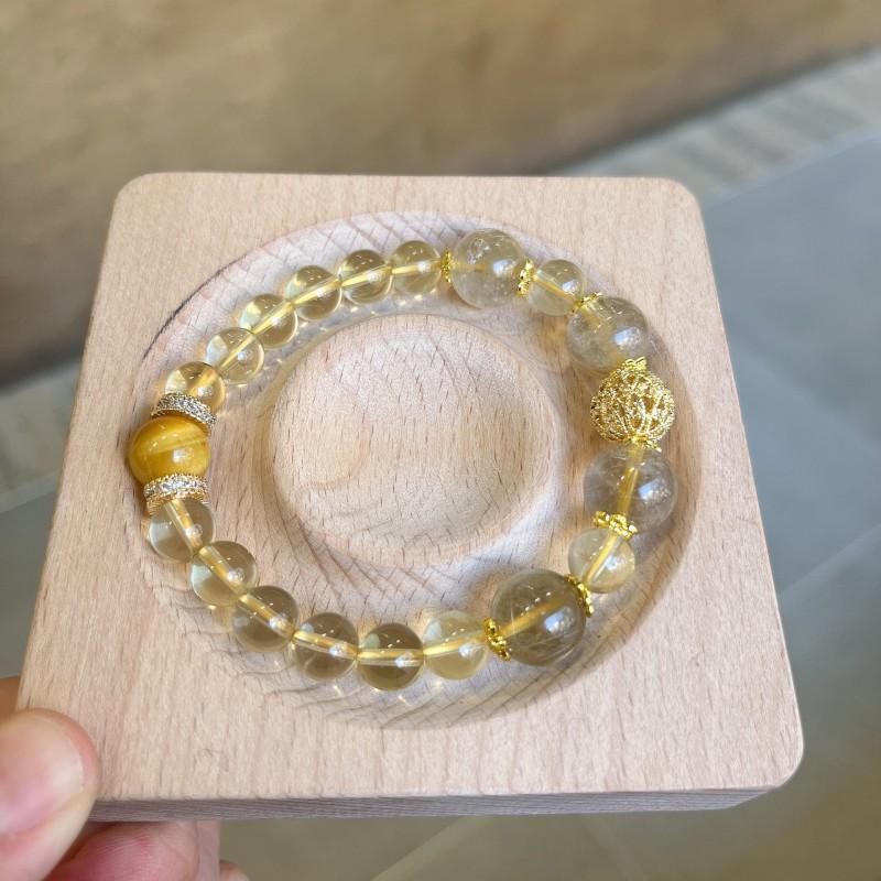 Handmade Natural Citrine Bracelet With Rutilated Quartz Beads 8mm Large Stylish Minimalist Womens Jewelry Gift